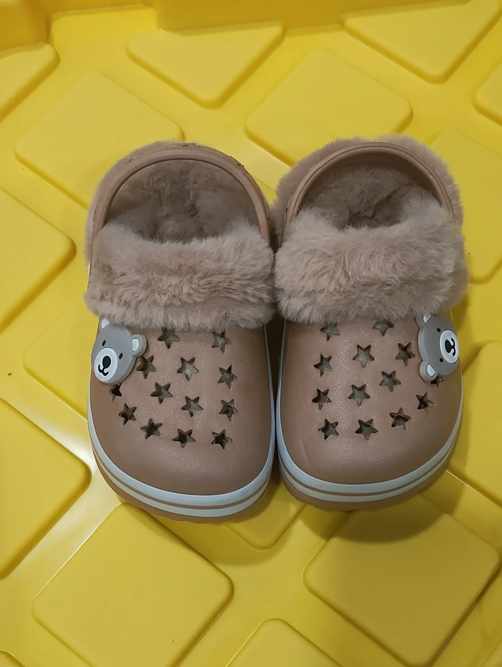 Source Unknown Kids Bear-Accent Fur-Lined Clogs - Tan